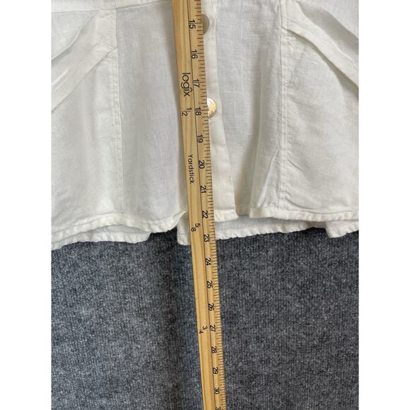 FLAX Linen Shirt Jacket Women's Sz P White Pearl Buttons Collar Pockets - Picture 10 of 11